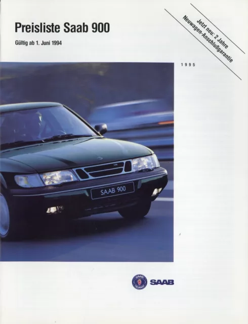 Saab 900 Preisliste 1995 1.6.94 price list prisliste prislista prijslijst Auto