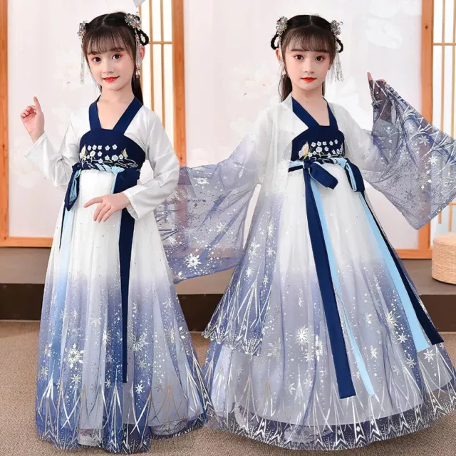 Ragazze Ricamo Hanfu Abito Bambini Cinese Abbigliamento Lucido Fiocchi Cosplay