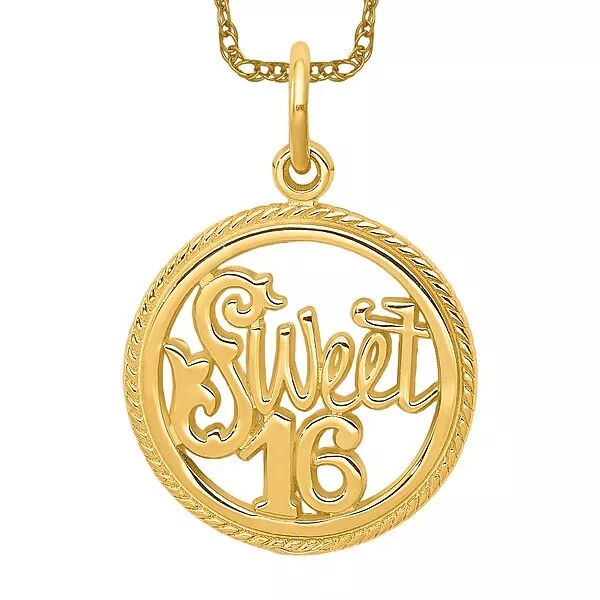 10K Yellow Gold Sweet 16 Necklace Charm Pendant
