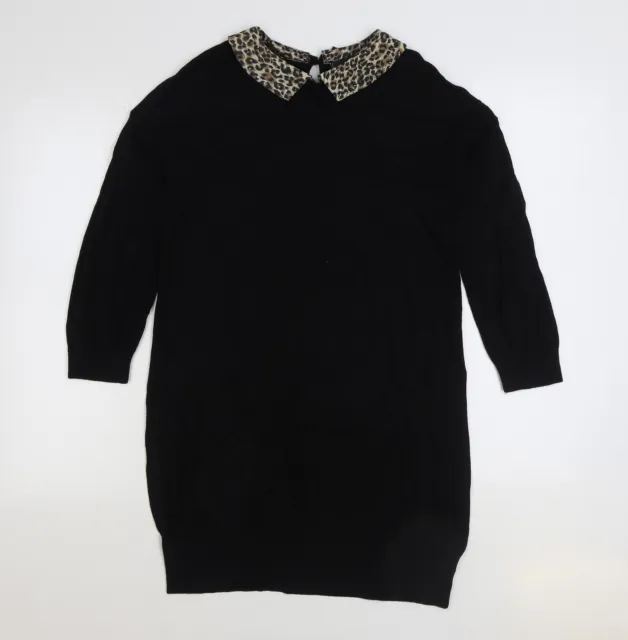 Maglione pullover da donna nero con colletto viscosa taglia S - stampa leopardata