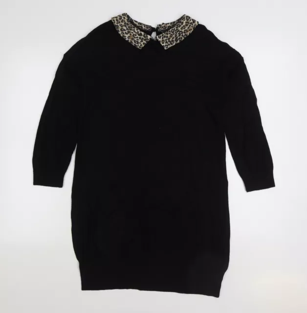 Maglione pullover da donna nero con colletto viscosa taglia S - stampa leopardata