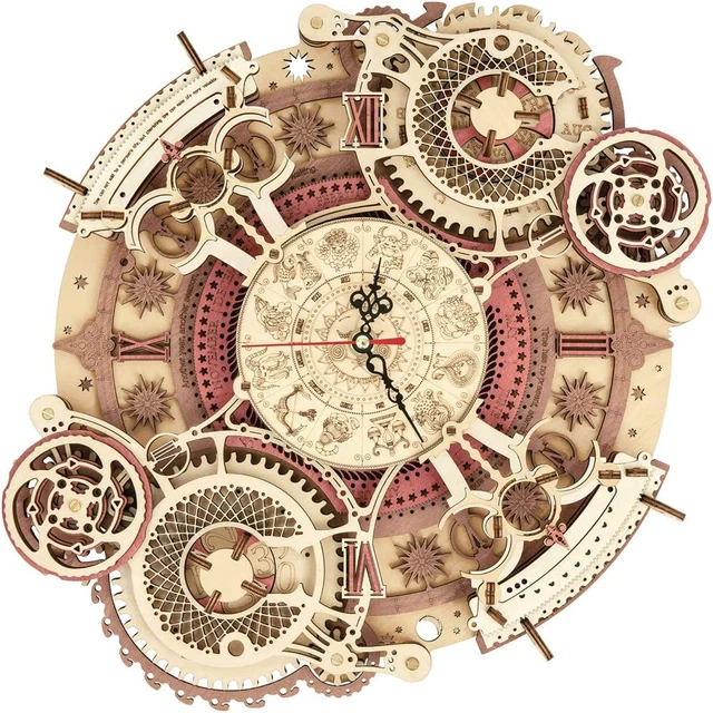 3D Wooden Puzzle Clock Model 12"– DIY 168 PCS Mechanical Model Kit Toys Home Dec