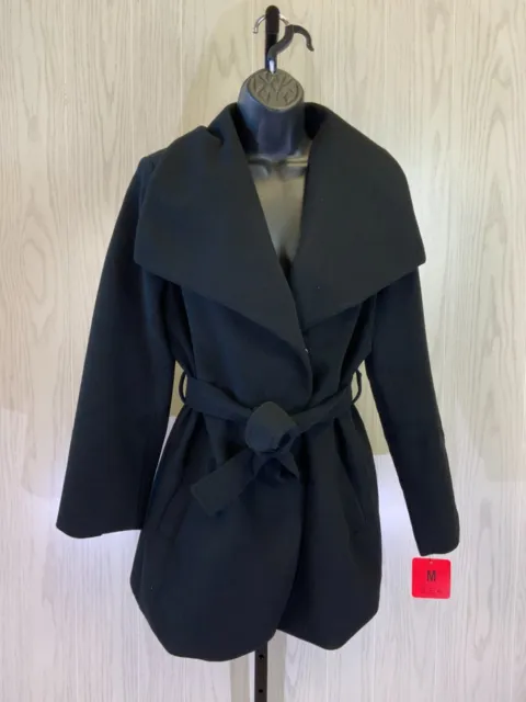 Tahari Wrap Coat, Women's Size M, Black NEW