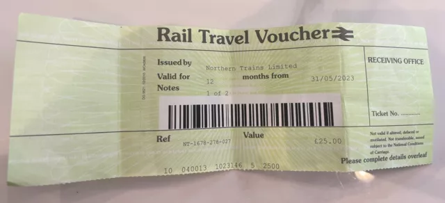 £25.00 Rail Travel voucher (Northern Trains ltd)