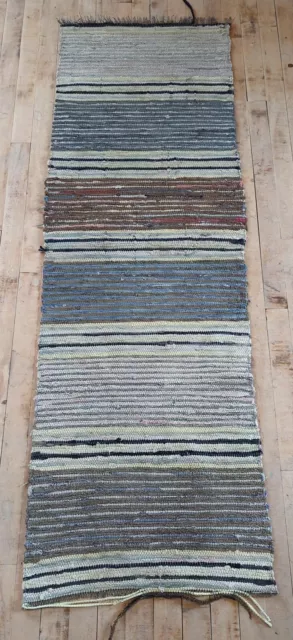 Antique Imported Swedish Hand Made Rag Rug Runner (21" x 64" ) As Shown