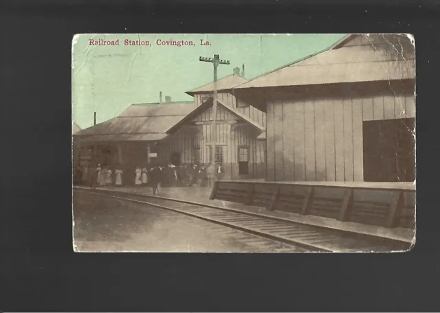 Vintage  Postcard Covington Louisiana  Railroad Station Depot   1913