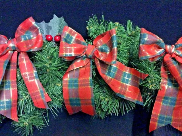 9 CHRISTMAS TARTAN BOWS TREES, WREATHS, GARLANDS DECORATION 8cm x 10cm HANDMADE