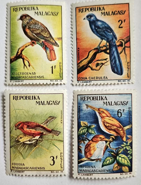 Malagasy Republic, Native Birds Group of 4 MINT, LH, Sc #640, 341-343, FAST SHIP