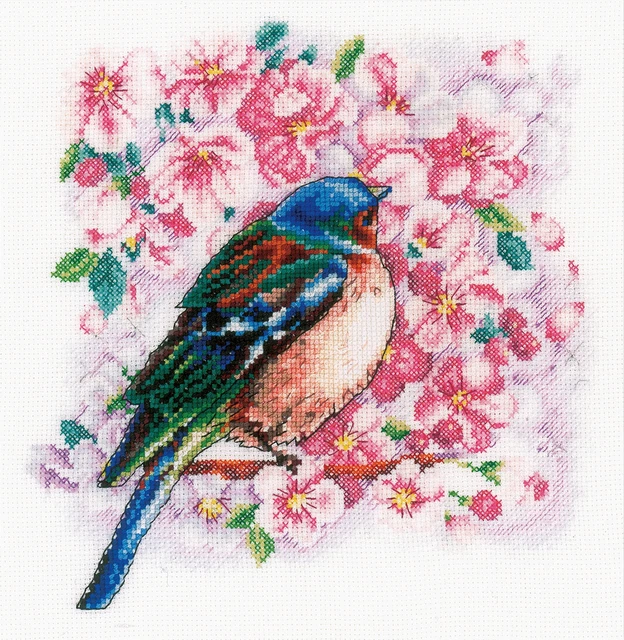 Kit de punto de cruz contado Vervaco 10""X10"" - pájaro entre flores (14 unidades) - V0147