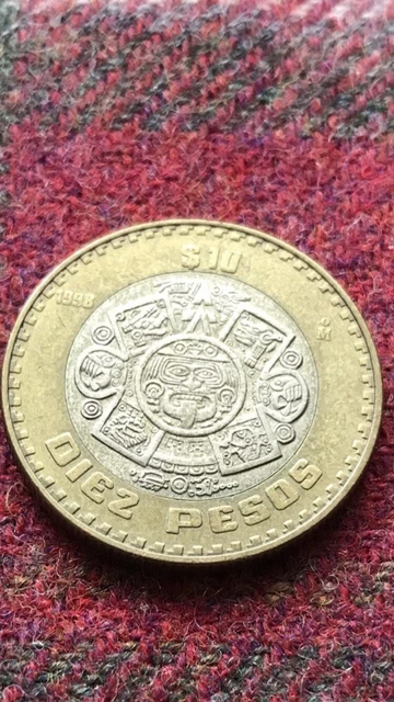 1998 $10 DIEZ PESOS ESTADOS UNIDOS MEXICANOS COIN- Collectable Condition- Silver