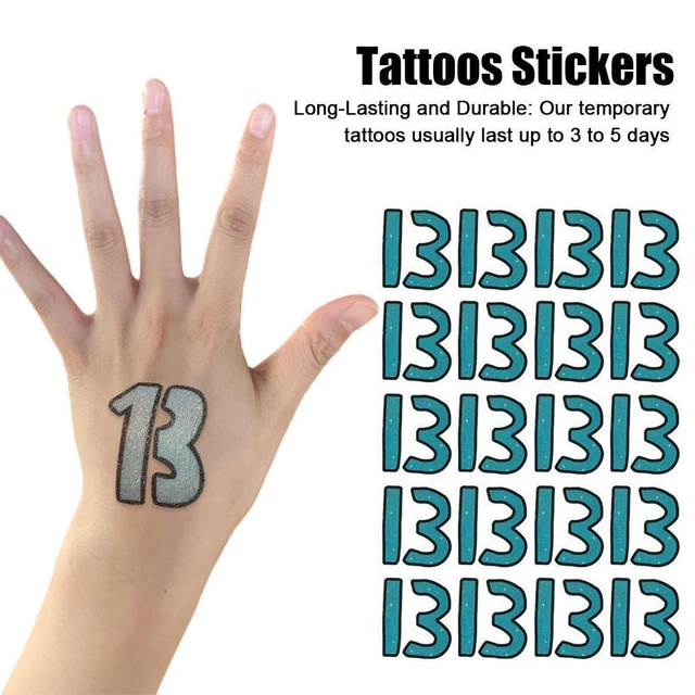 Adesivi tatuaggi temporanei Fenyong numero 13 falso tatuaggio rave concerto UK K8M4