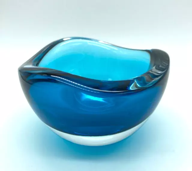 Sven Palmqvist for Orrefors Blue & Clear Modernist Art Glass Bowl ~ Signed