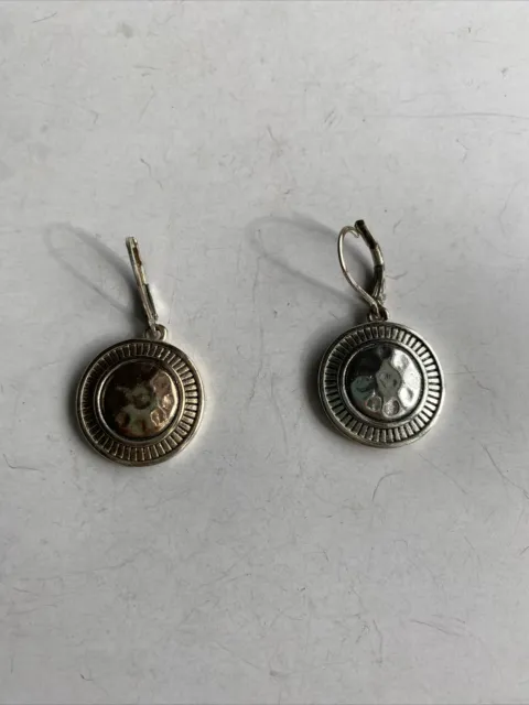 Vintage Silver Toned Hammered Dome Drop Earrings