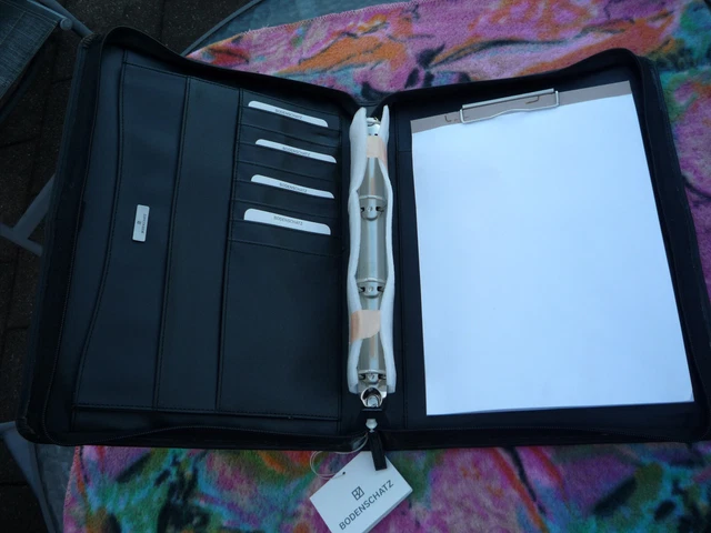 BODENSCHATZ Schreibmappe aus echtem Leder, schwarz. DIN A4 Format. Neu.