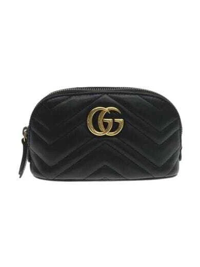GUCCI GG Marmont Cosmetic Case Quilted Made in Italy Black 625544 Inner Stains