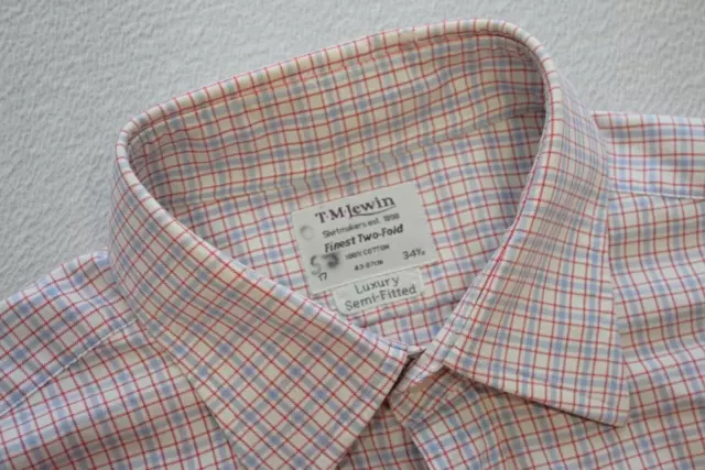 T.M.Lewin Dress Shirt Luxury Semi-Fitted Plaid French Cuff Mens Sz 17-34.5 XL