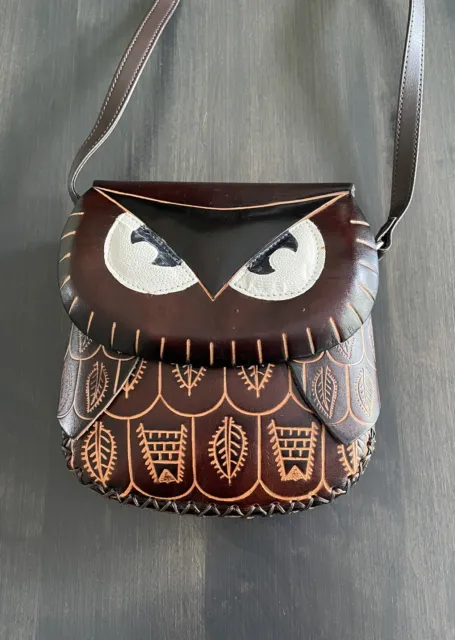 OKPTA OWL CROSS Body Purse Genuine Leather Mini 6 X 6-1/2 Inches