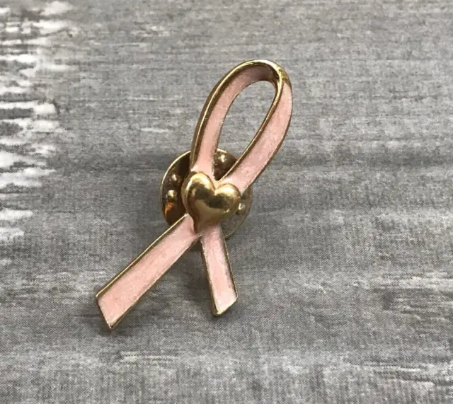 Pink Ribbon Gold Heart Breast Cancer Awareness Lapel Hat Jacket Backpack Bag Pin