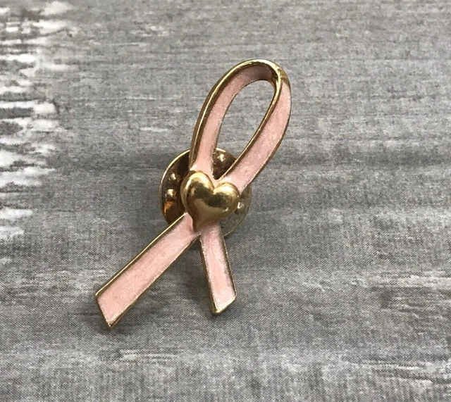 Pink Ribbon Gold Heart Breast Cancer Awareness Lapel Hat Jacket Backpack Bag Pin