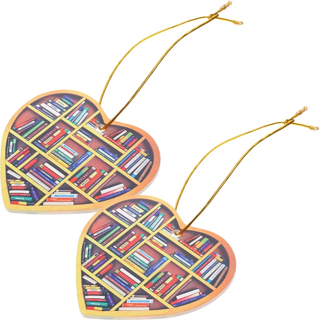 2pcs voiture suspendue pendentif en forme de coeur bibliothèque pendentielle