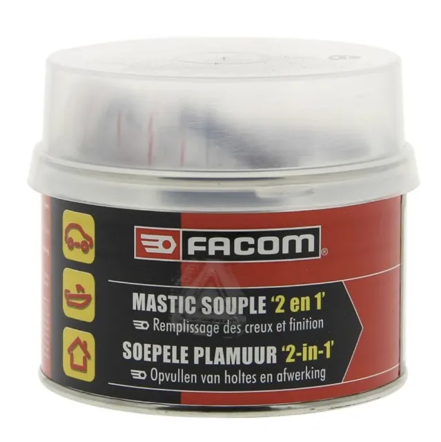 Mastic polyester souple 2 en 1 rebouche et finition 500gr FACOM