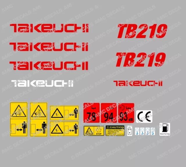 Takeuchi Tb219 Mini Digger Decal Sticker Set With Safety Warning Signs