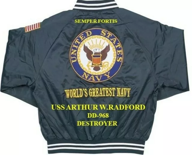 Uss Arthur W. Radford Dd-968 Destroyer Navy Embroidered Satin Jacket(Back Only)