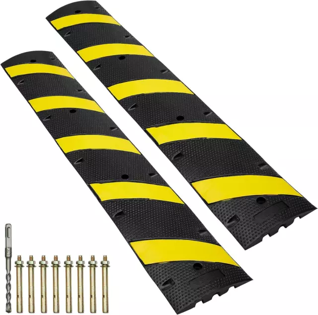 VEVOR 2Pcs 6 Ft/72'' Rubber Speed Hump, 2 Channel, 22000 Lbs Capacity Heavy Duty