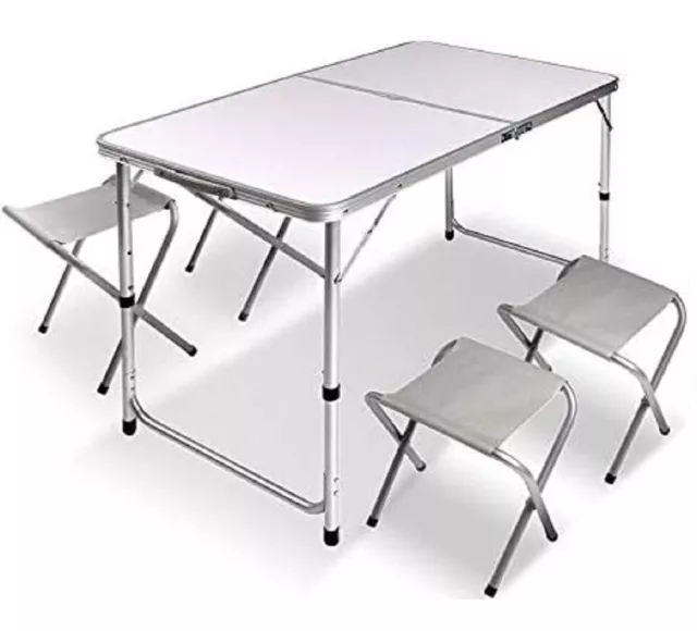 Portable Folding Picnic Camping Set BBQ Party Aluminium Table 4 Foldable Chairs