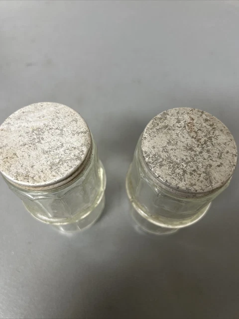 Antique Hoosier Ribbed Glass Spice Cabinet Jars W/ Lids Set Of 2 2