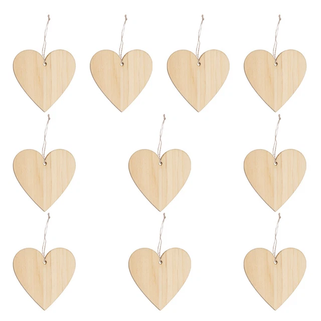 10 Pcs Christmas Wood Slice Wedding Wooden Heart Ornaments Craft