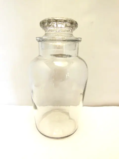 Antique Vintage Glass Apothecary, Candy Gallon Jar W/ Thumbprint Lid Awesome 11"