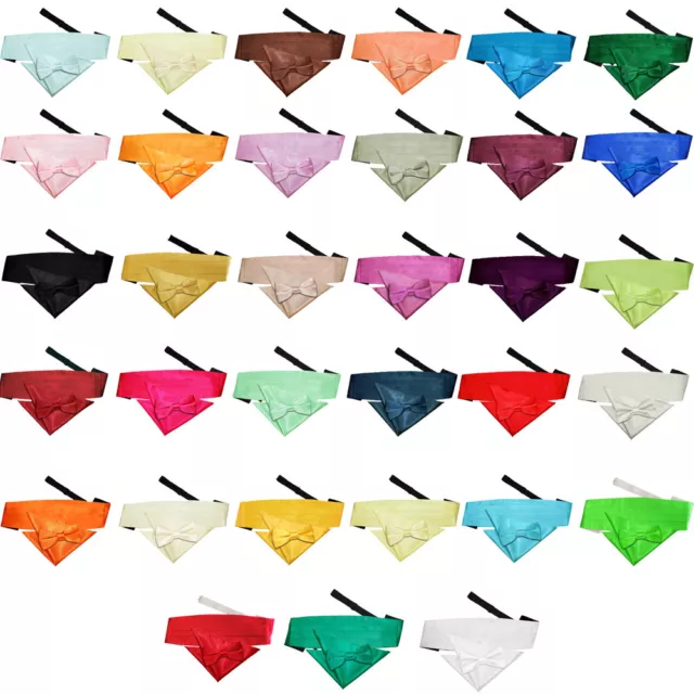 Mens Pre-Tied Bow Tie Handkerchief Cummerbund Set Satin Plain Solid by DQT