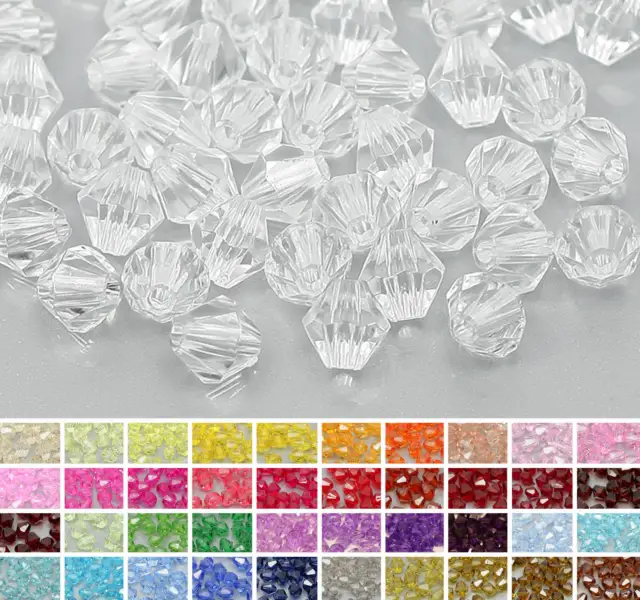 100x Acrylperlen Doppelkegel Bicone Schmuck Basteln Perlen DIY Farbwahl 4mm