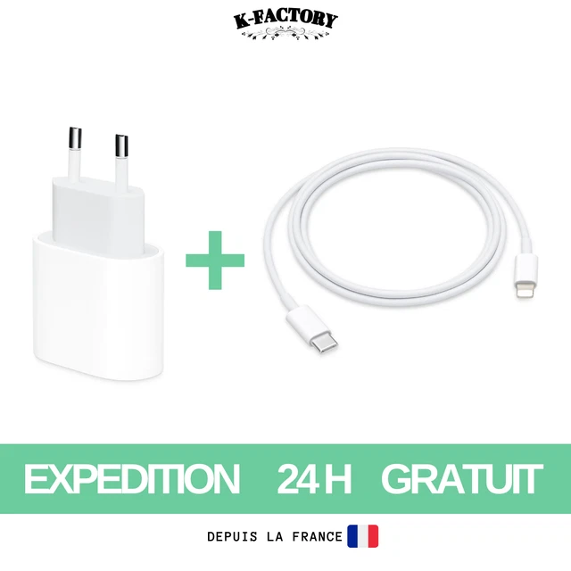 Chargeur Cable USB?C+ Adaptateur 20W Rapide Pour iPhone  13/12/11/XR/Xs/Max/8/7