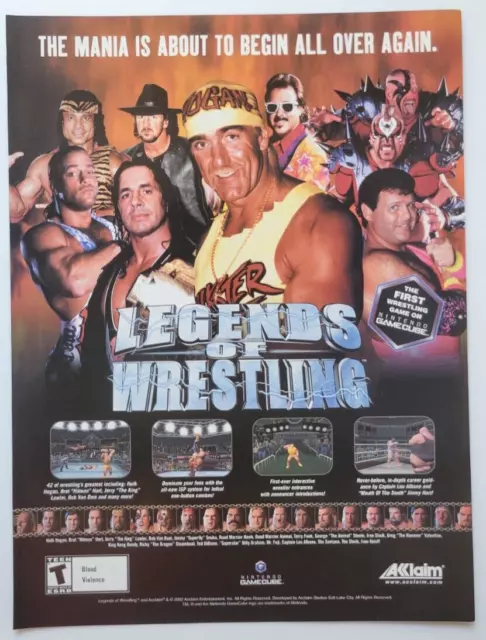 2002 Legends Of Wrestling Hulk Hogan Akklaim GameCube Nintendo Power Ad 8x10.5"