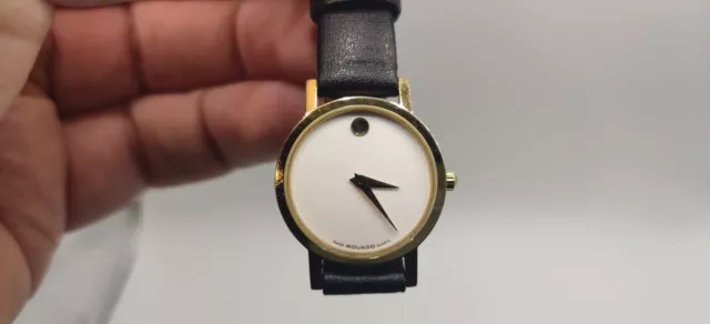Movado Ladies Museum 87-A1-832 Watch Swiss Made White Dial Black Band Quartz