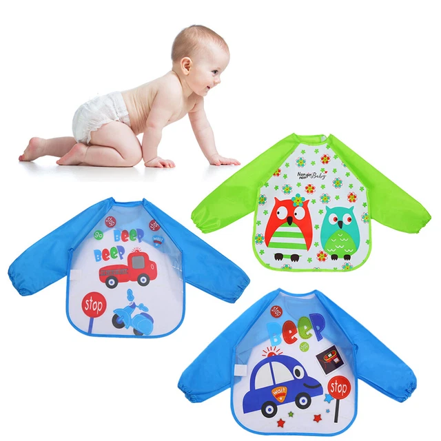 3pcs Dibujos Animados EVA Niños Delantales Plástico Impermeable Mangas Largas