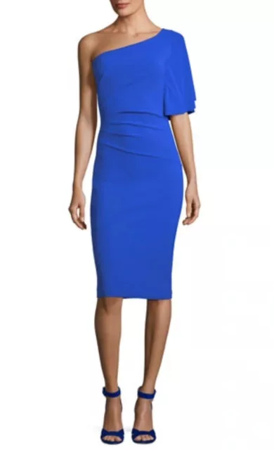 New CHIARA BONI LA PETITE ROBE Romy One-Shoulder Ruched Dress Blue 42, 6 $695