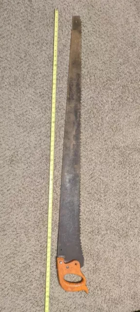 Rare Antique Primitive 60 Inch / 5 Foot Hand Saw Single Handle Blade Hand Tool