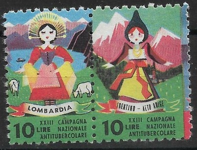 Erinnofilo 10 Lire Campagna Nazionale Antitubercolare Lombardia e Alto Adige 