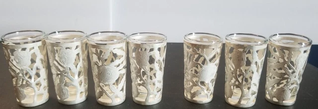 Lot of 7 Clean VINTAGE PURE STERLING SILVER SHOT ROSE FLORAL GLASS - read