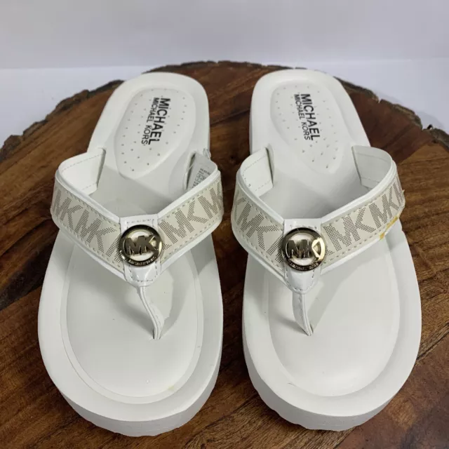 Michael Kors GAGE ALYX Wedge Flip Flop Sandals Vanilla Size 4