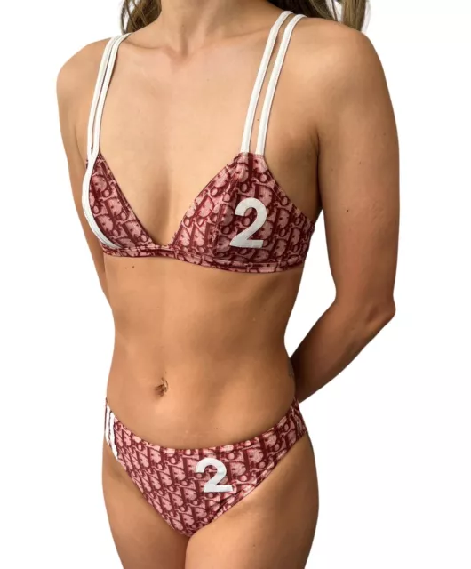 Christian Dior Vintage Trotter Monogram Swimwear Bikini #38 Red Nylon RankAB+
