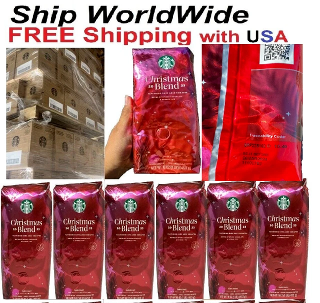 STARBUCKS CHRISTMAS BLEND Whole Bean Coffee 6 Bags 6 LBs 2023 Blend EXP