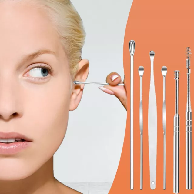 6x Kit de herramientas de eliminación de cera para oídos Juego de cucharas de curette de acero inoxidable