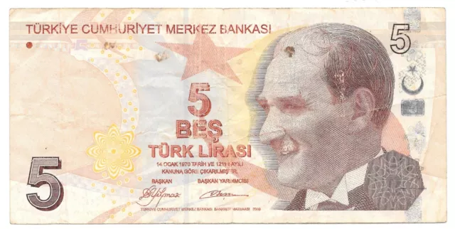 Banknote Türkei 5 Lira Türkiye Bes Türk Lirasi - 1970