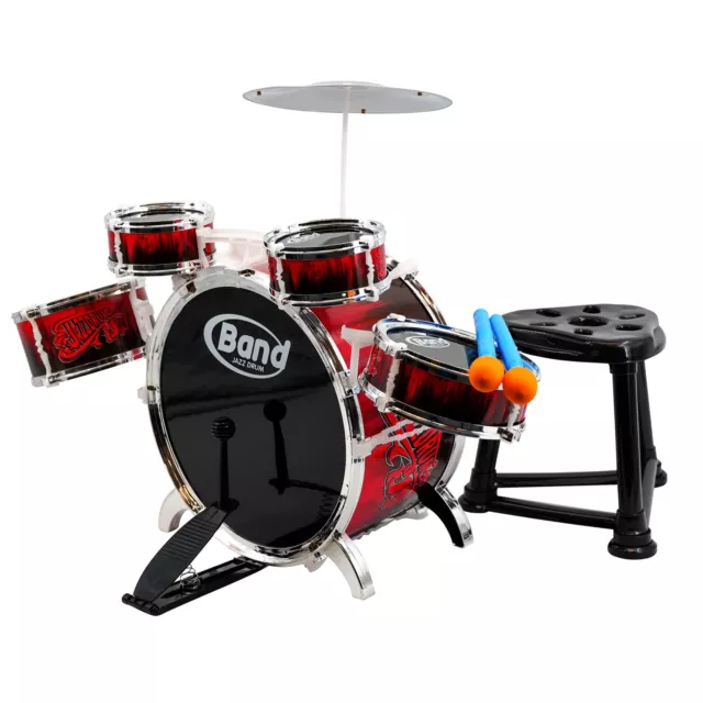 Childs Kids Drum Kit Jazz Band Sound Drums Playset Musical Toy With Stool 3