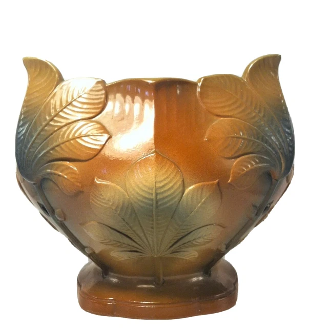 Superbe Cache Pot Faience De Sarreguemines Art Nouveau Decor Feuilles  Marronier