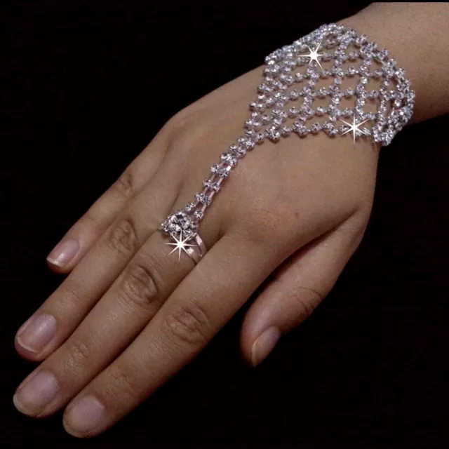 Handschmuck Armband mit Ring Kette Sklavenarmband Strass Hochzeit Brautschmuck